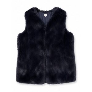 A New Day Navy Blue Faux Fur Vest Women Large Open Front Sleeveless Jacket L